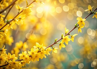 Obraz premium Serene Spring Blossoms: Yellow Flowering Branches with Soft Bokeh Background