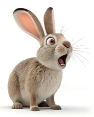 Fototapeta premium A 3D cartoon rabbit with a surprised expression, suitable for animation projects and children's content.