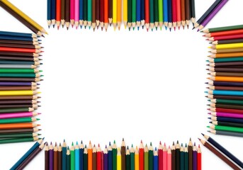 Colored pencils frame Isolated on white background