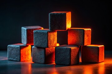 Silhouette Charcoal Cubes: Dark Background Close-Up Stock Photo