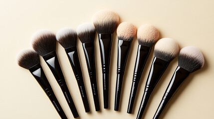 Set of professional makeup brushes arranged neatly on a light background for beauty and cosmetics presentations : Generative AI