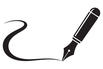 Simple black and white illustration of a fountain pen writing
