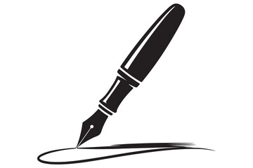 Simple black and white illustration of a fountain pen writing

