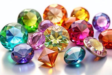 Fototapeta premium Sparkling Gemstones: High-Resolution Images of Precious and Semi-Precious Stones Isolated on White