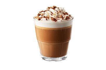 Cup of aromatic hot coffee on color background, top view