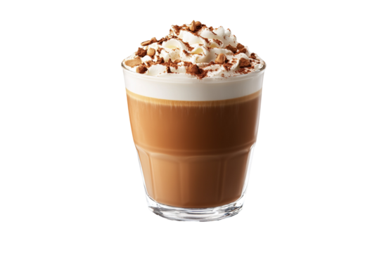Cup of aromatic hot coffee on color background, top view