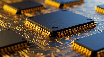 Electronic Circuit Board with Microchips Technology Background