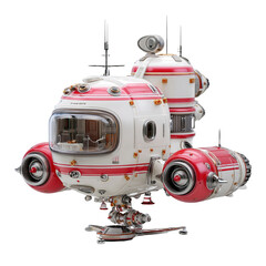 Retro Futuristic Spaceship Design Red and White Cosmic Explorer