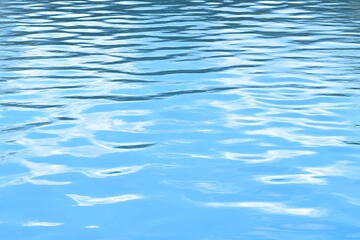 Serene blue water surface with soft ripples and shimmering light effects