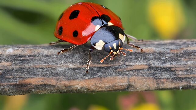 Closeup of ladybug on branch nature insect macro photography