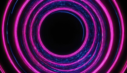 Abstract glowing rings with light trails on dark background futuristic design