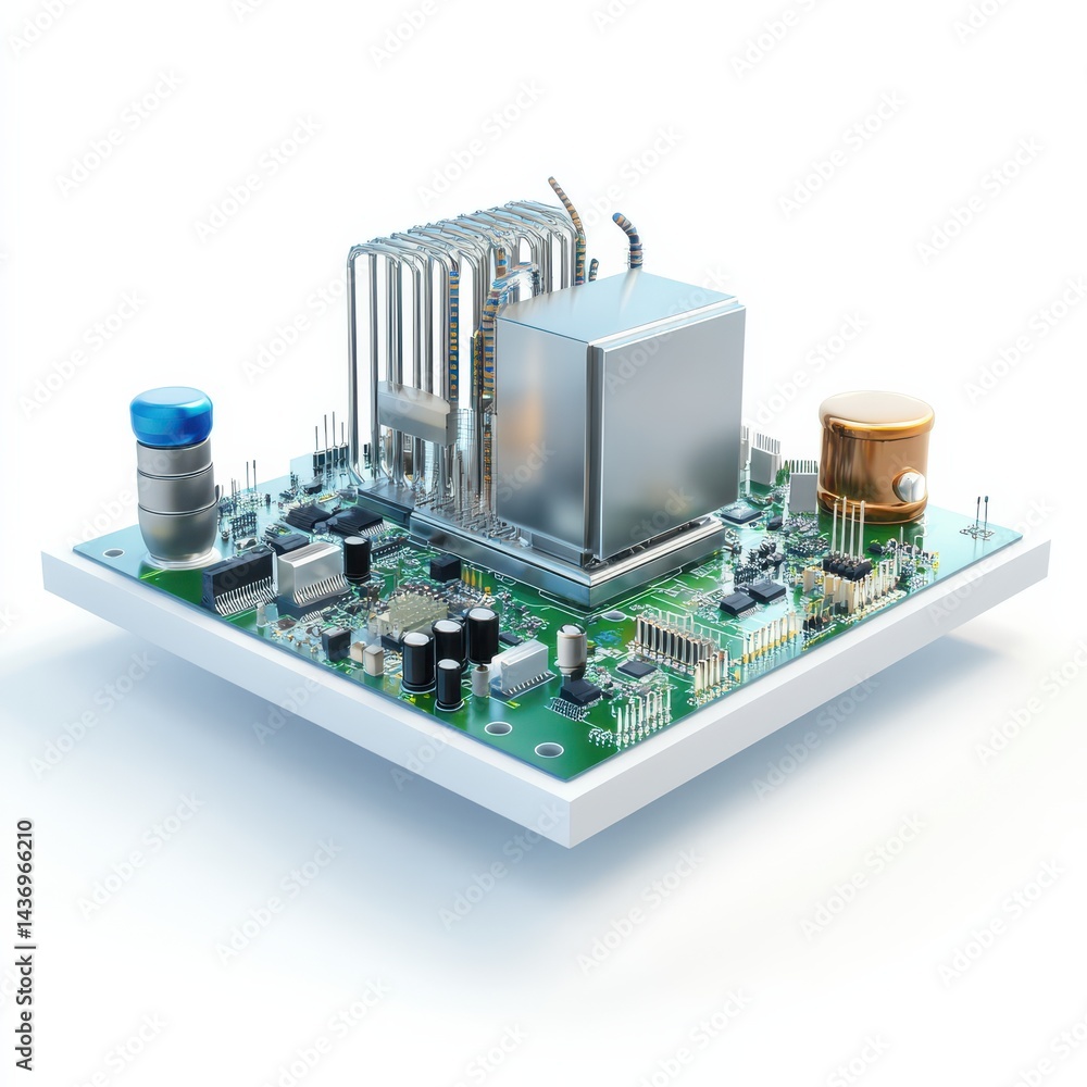 Poster advanced ai wind energy processor circuit board technology lab electronic component futuristic close