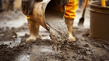 Obraz premium Concrete Being Poured from a Bucket