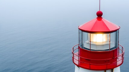 Lighthouse Beacon Ocean Foggy Sea Red Light