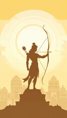 Silhouette Archer at Sunset Cityscape