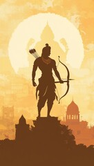 Silhouette Archer at Sunset with Ancient City Background