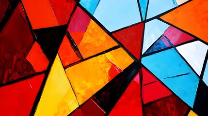 Fototapeta premium Abstract Geometric Oil Painting Red Orange Blue Yellow
