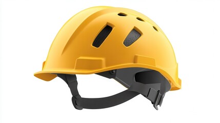 Yellow safety helmet, side view, isolated on white.