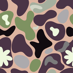 Abstract Organic Camouflage Pattern with Irregular Fluid Shapes in Natural Tones