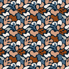 Organic Coral-Inspired Seamless Pattern with Blue, White, Brown, Beige