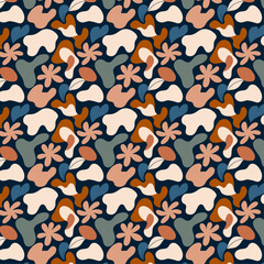 Vibrant Abstract Pattern with Colorful Organic Shapes and Floral Accents