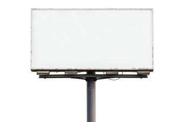Single-pole blank white billboard mockup on transparent background