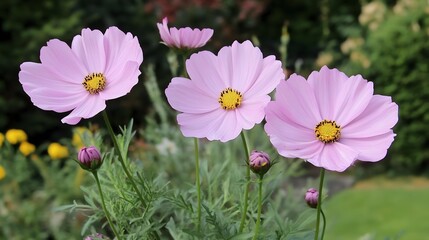 Fototapeta premium Beautiful Pink Cosmos Flowers Blooming in Garden
