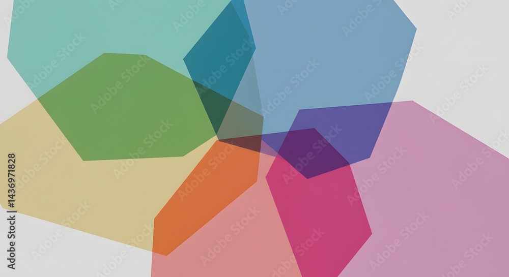 Aufkleber abstract illustration with overlapping translucent polygons in various bright colors on white
