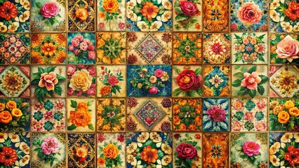 Urban Bloom: Abstract Flower Square Pattern, AI-Generated Collage