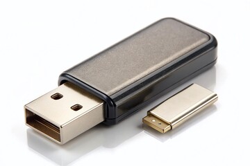 USB Flash Drive with Cover, Isolated on White Background - Low Light Photography Stock Photo