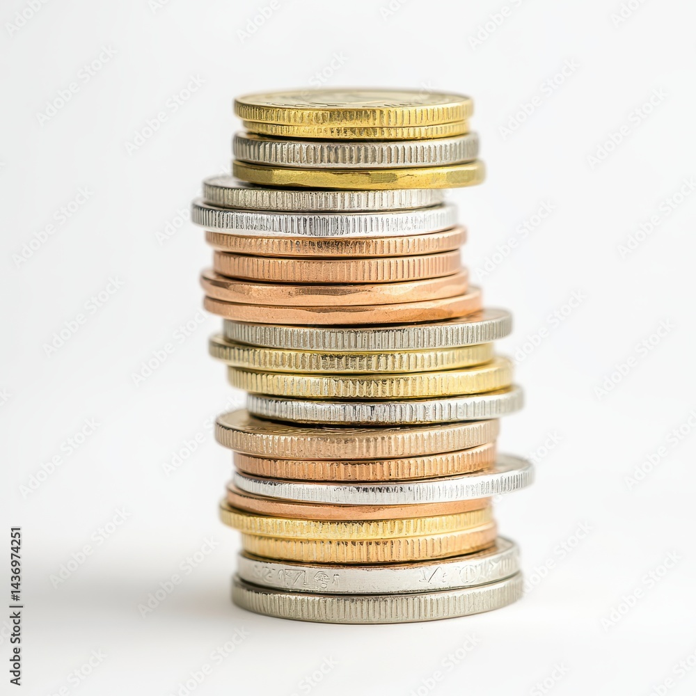 Poster stack of coins isolated in studio shot financial background high-quality gigapixel image minimalist 