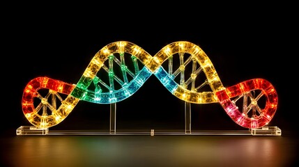 Vibrant Abstract Representation of DNA Double Helix in Colorful Lights
