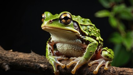 Naklejka premium Green Tree Frog on Branch – Nocturnal Amphibian in Natural Habitat