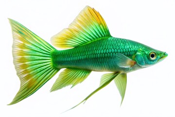 Vibrant Male Green Swordtail Fish Isolated on White Background - High Resolution Stock Photo