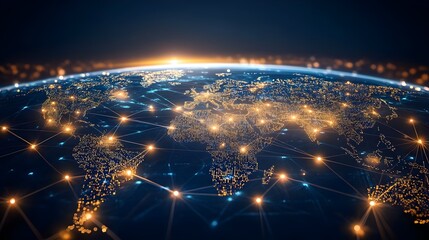 Vibrant Digital Representation of Global Map with Network Connections