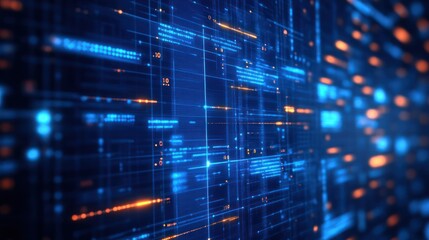 Abstract futuristic digital data grid background with glowing light effects