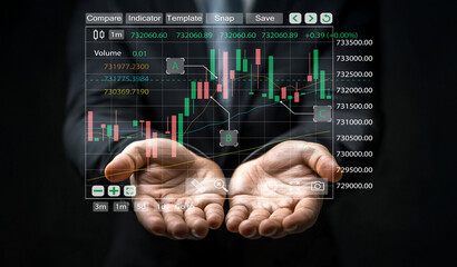Businessman Holding Digital Financial Chart with Stock Market Data and Graphs for Investment Analysis and Trading Strategies - Futuristic Technology Concept
