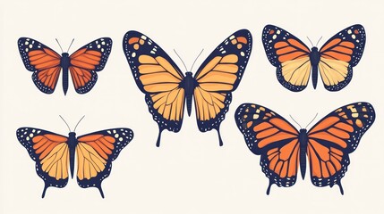 Obraz premium Monarch Butterflies Group Isolated on Plain Background for Nature Designs and Prints