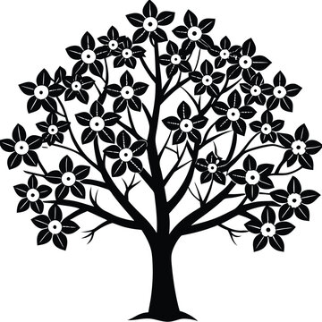 black and white flowering tree silhouette clip art preview