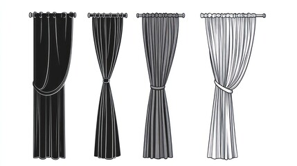 Four curtain styles, home decor, interior design, white background, website design