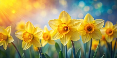 Fototapeta premium Vibrant Yellow Daffodils Closeup - Spring Flower Macro Photography