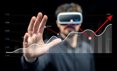 Fototapeta premium Business Professional Using Virtual Reality Technology to Analyze Data Charts and Trends for Innovative Decision Making and Strategic Planning