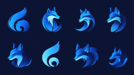 Obraz premium Blue fox logo designs, dark background, graphic design