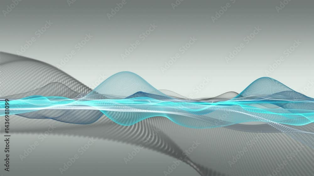 Poster fantastic video animation with particle wave object in slow motion and space for text, 4096x2304 loo
