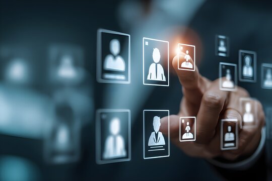 HR selective recruitment process featuring a professional analyzing candidate profiles with advanced digital tools to ensure efficient hiring and career development.