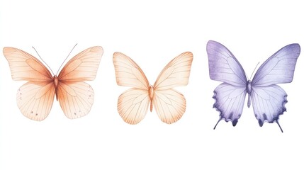Obraz premium Three butterflies with different colors, displayed against white background. For graphic use