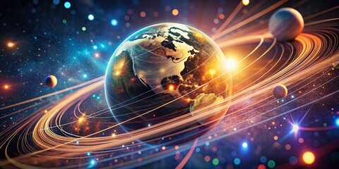 Vintage Cosmic Communication: Rotating Globe with Fiber Optics & Vibrant Signals