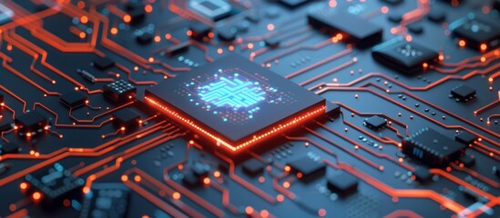 Artificial intelligence AI neural network digital brain machine deep learning processing big data analysis technology connection mining chipset on Circuit board futuristic. 3d rendering