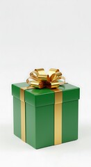 A beautifully wrapped green present with a golden ribbon and bow, a symbol of celebration, anticipation, and the joy of giving and receiving.