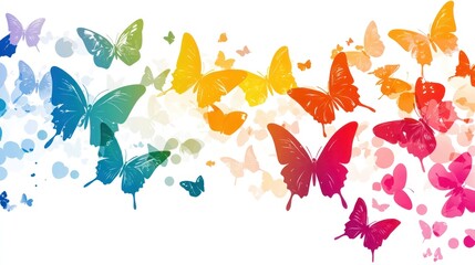 Obraz premium Colorful butterflies flying, white background, nature design, website banner